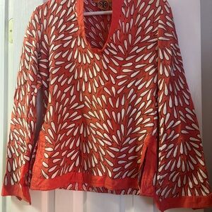Tory Burch Orange and White Cotton Top